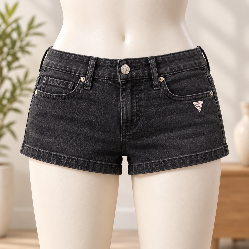Guess Denim Shorts Womens 29 Black Low Rise Stretch Five Pocket Mini Casual